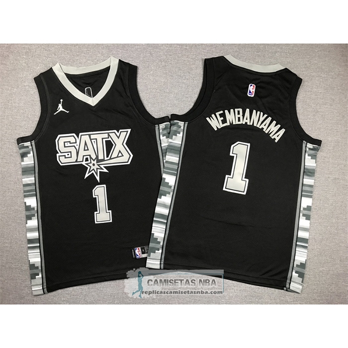 Camiseta Nino San Antonio Spurs Victor Wembanyama NO 1 Statement 2022-23 Negro